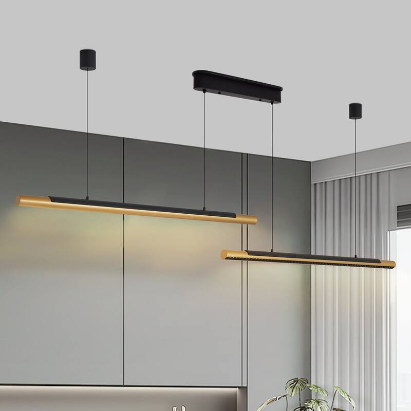 75" Black Gold LED Pendant - Adjustable - Dual Tube - Dining Kitchen