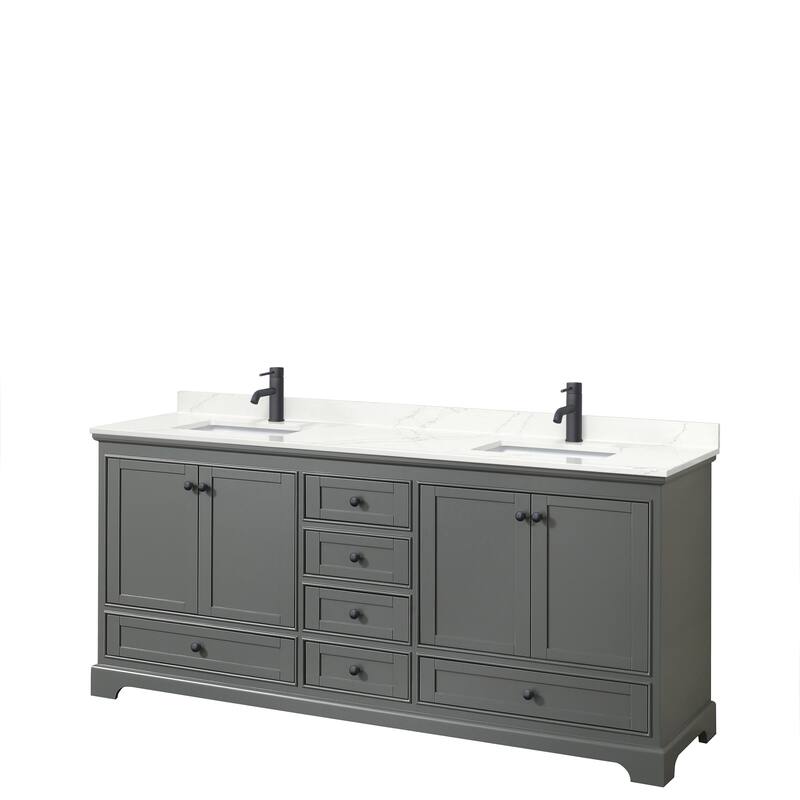Deborah 80-inch Double Vanity, Quartz Top - Dark Gray, Black Trim, Giotto Quartz Top