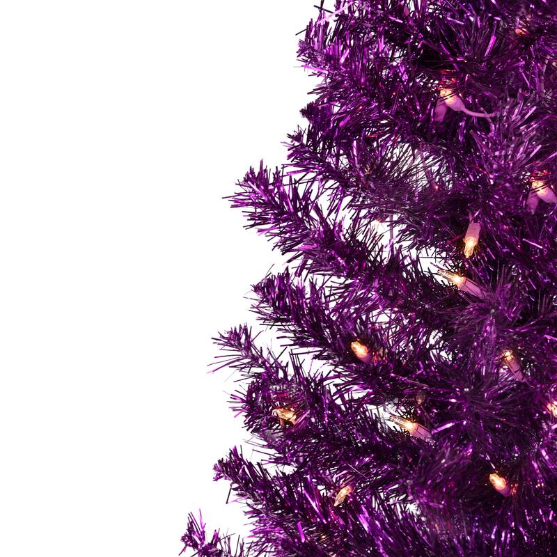 4' Purple Tinsel Artificial Christmas Tree- Clear Lights, Purple Wire - 4 Foot