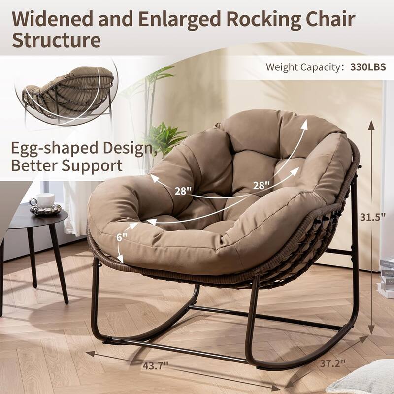 Outdoor rattan rocking chair, padded penguin rocking chair,lounge chair Outdoor for Front Porch,Living Room,Patio,Garden