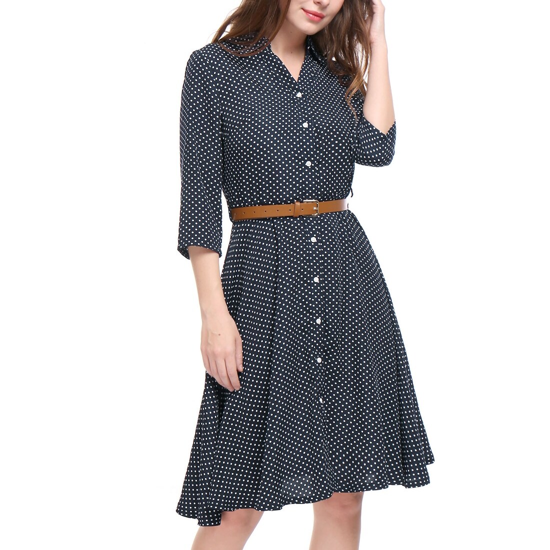 polka dot midi shirt dress