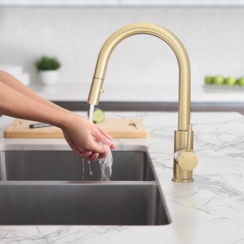 STYLISH Kitchen Sink Faucet Single Handle Pull Down Dual Mode in Stainless Steel - Faucet Height: 14 1/8" | Spout Height: 6 3/4"