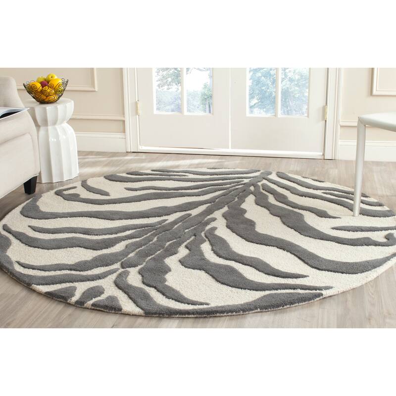 SAFAVIEH Handmade Cambridge Salina Animal Print Wool Rug - 6' x 6' Round - Ivory/Dark Grey