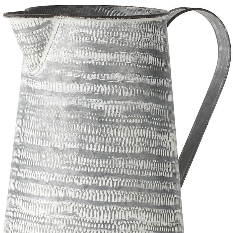 HomeRoots 11" Gray and White Abstract Metal Jug Vase - 7.1" W x 10" D x 10.6" H