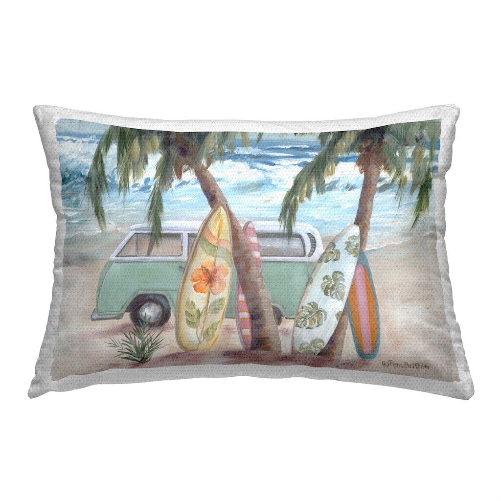 Stupell Surfboards in Tropical Scene Printed Outdoor Throw Pillow Design by Pam Britton