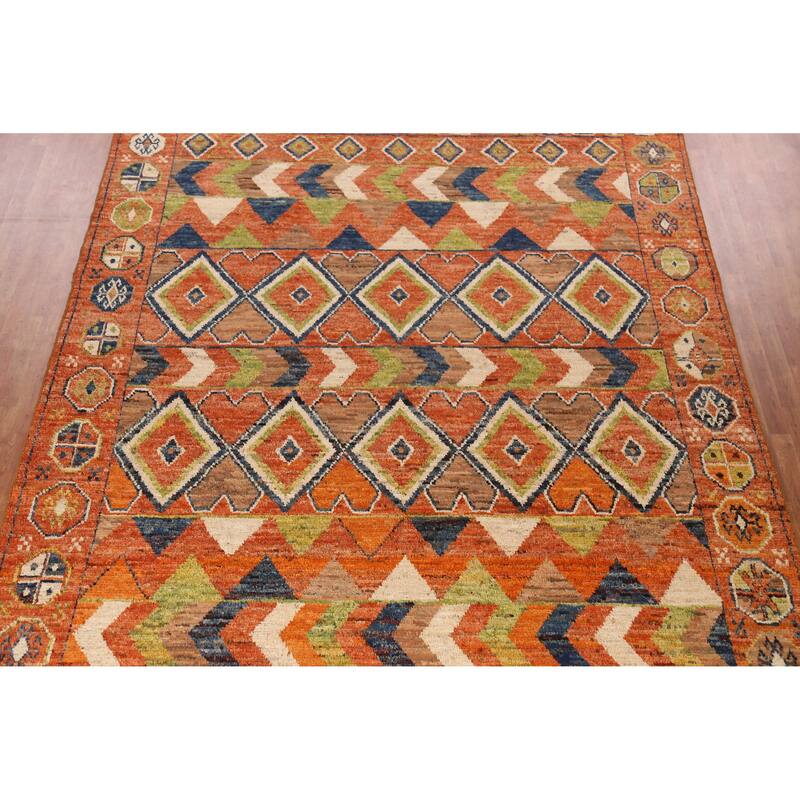 Orange Geometric Moroccan Large Rug Handmade Wool Carpet - 10'1" x 13'8"