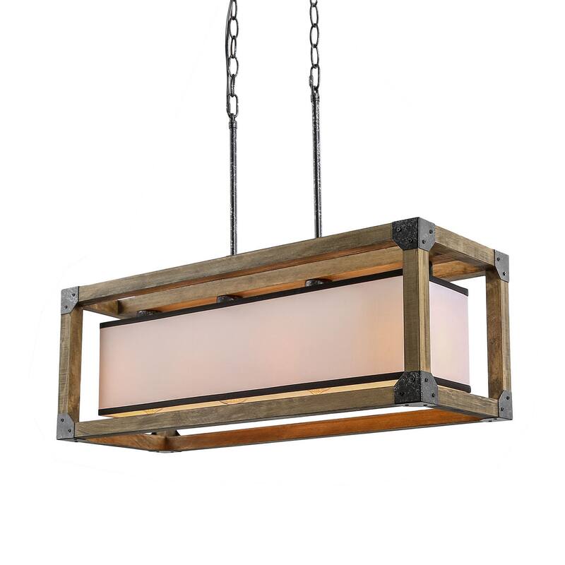 Farmhouse Rustic 4-Light Wood Chandelier for Kitchen Island - L27.5"x W10"x H10"