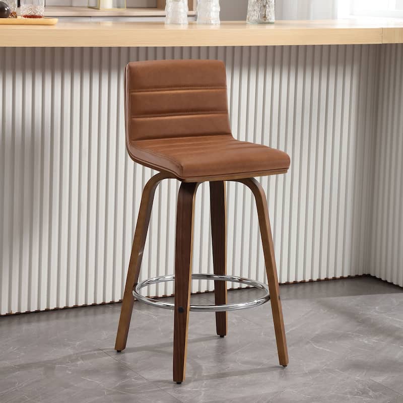 26"/29" Faux Leather Swivel Bar/Counter Stools, Set of 2/3 - Single - Saddle Brown - Counter Height