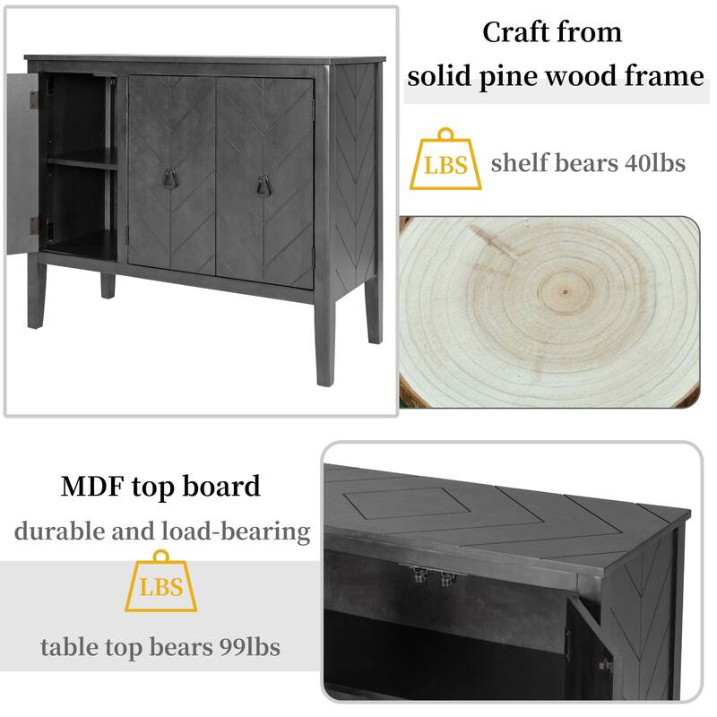 37" MDF Rustic with Adjustable Shelves - Solid Pine Legs & Metal Handles