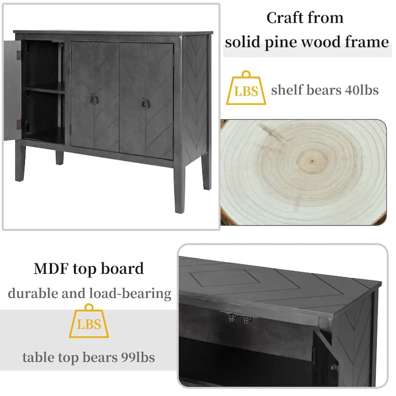 Vintage Accent Storage Cabinet with Adjustable Shelf, Solid Wood Sideboard Console Table Sofa Table