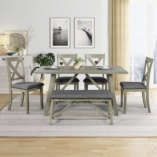 6 Piece Dining Table Set, Rustic Style,Grey - Bed Bath & Beyond - 37536460