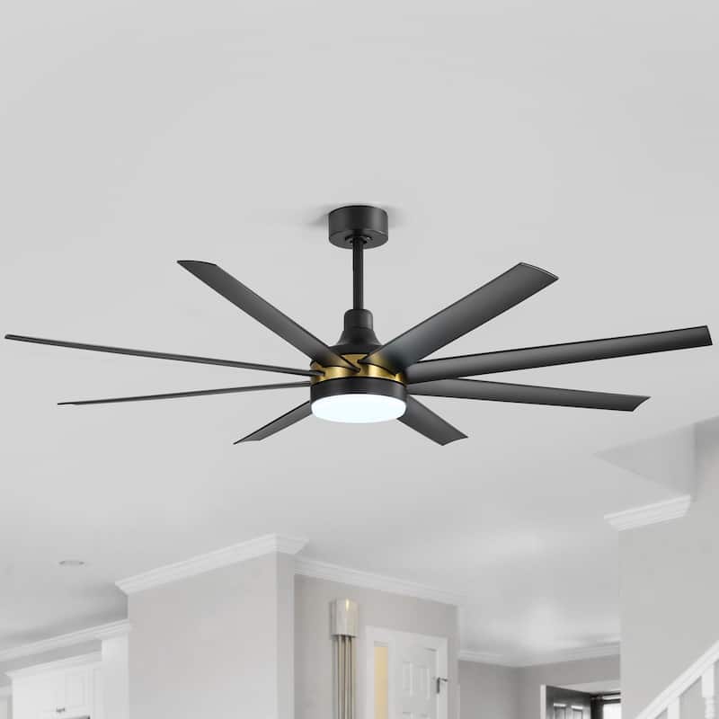 65 Inch Black Large Ceiling Fan with Light Remote(8-Blade)