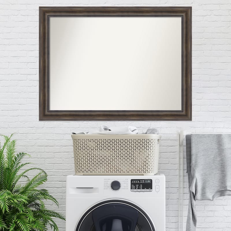 Non-Beveled Wood Bathroom Wall Mirror - Rustic Pine Frame