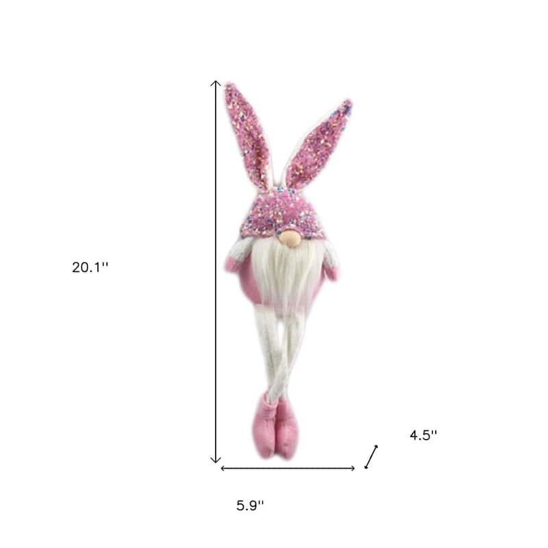HomeRoots 20" Pink and White Fabric Bunny Rabbit Sitting Gnome - 4.5' X '20.1' X '5.9