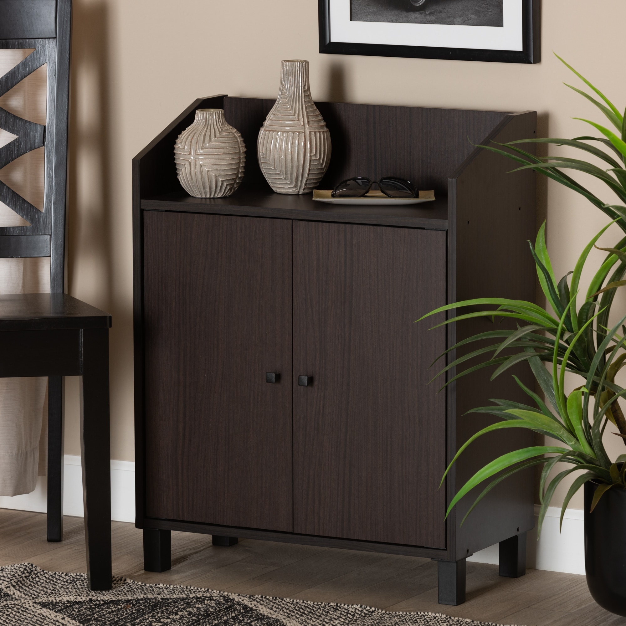Rossin Modern 2-Door Entryway Shoe Storage Cabinet with Top Shelf