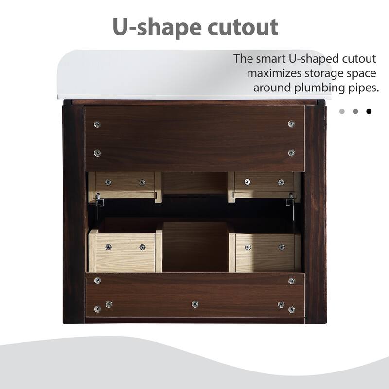 Modland Fluted Floating Vanity with Sink, Plywood Wall Mount Cabinet, Curved Edge, 24/30/36 Inch