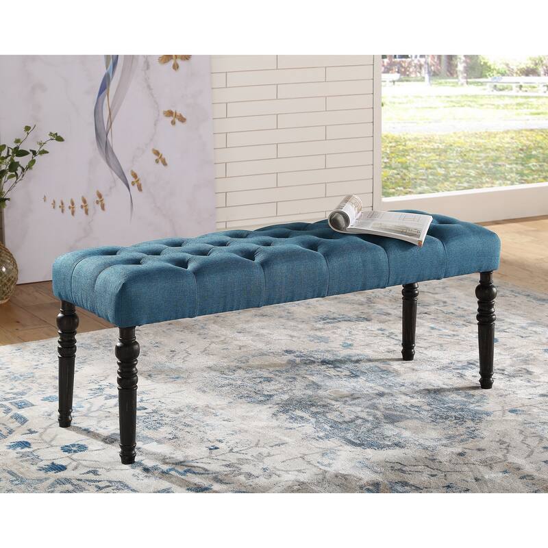 Copper Grove Sens Tufted Tan Fabric Dining Bench with Turned Legs - Blue