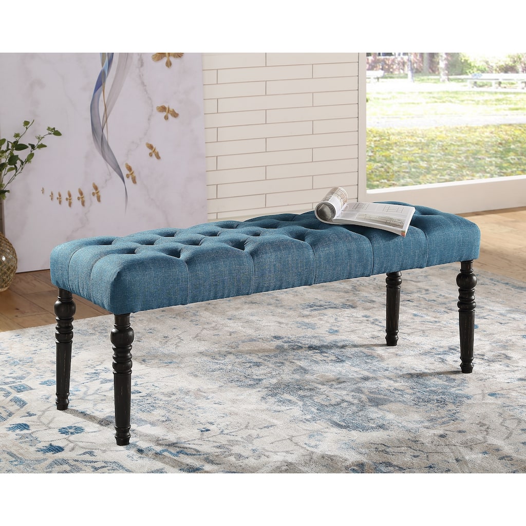 Leviton Fabric Tufted Turned Leg Dining Bench