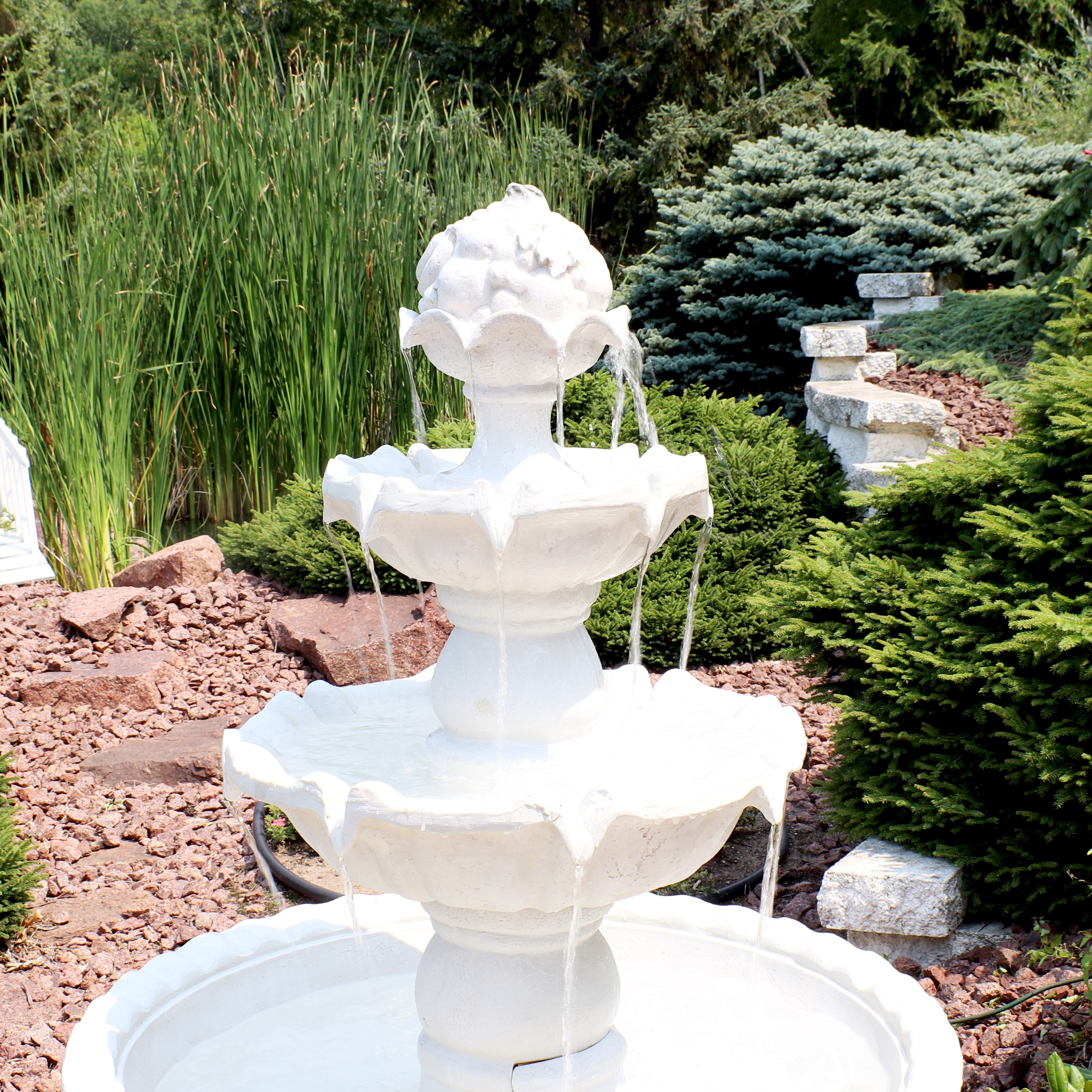 Fontaine 4種類 4-Tier Fruit Top Outdoor Water Fountain Backyard Garden Feature