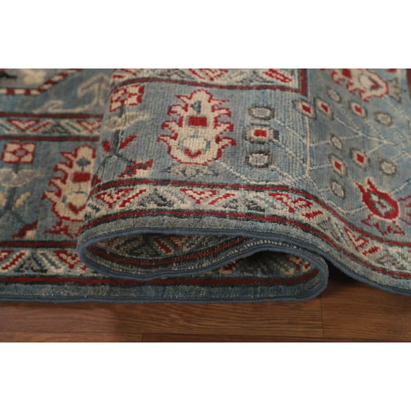 Geometric Kazak Area Rug Living Room Hand-Knotted Wool Carpet - 5'0" x 6'7"