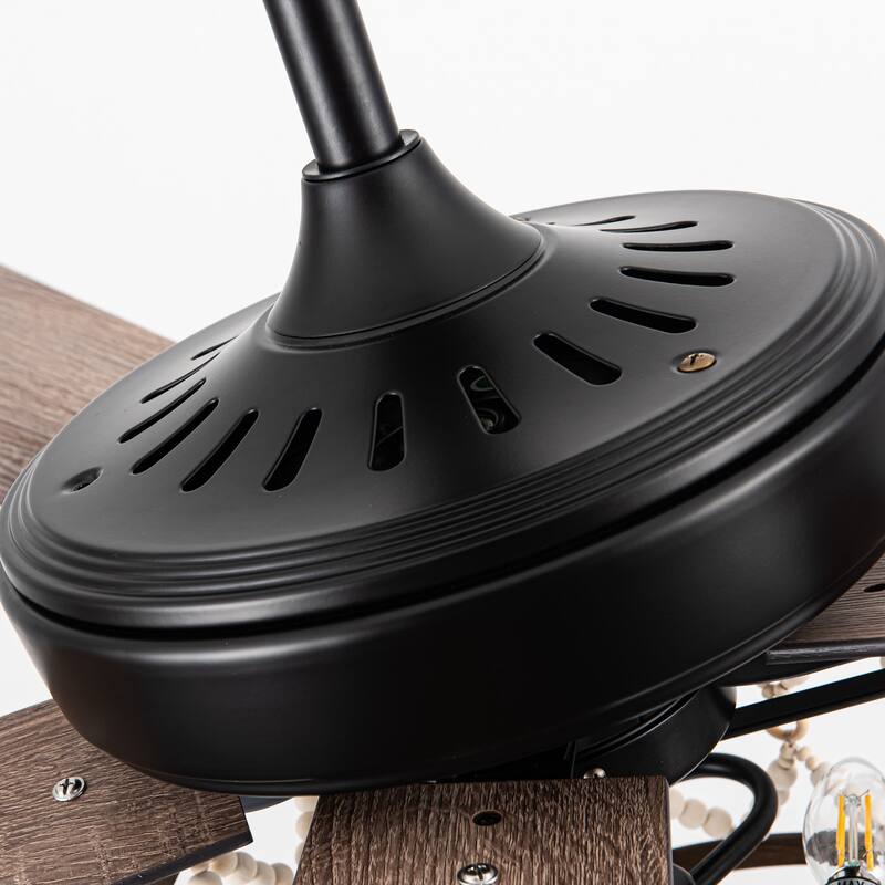 52" Bohemian Black Ceiling Fan with Wood Beaded Light Kit and Remote Control - 52 in. D x 52 in. W x 18.2 in. H