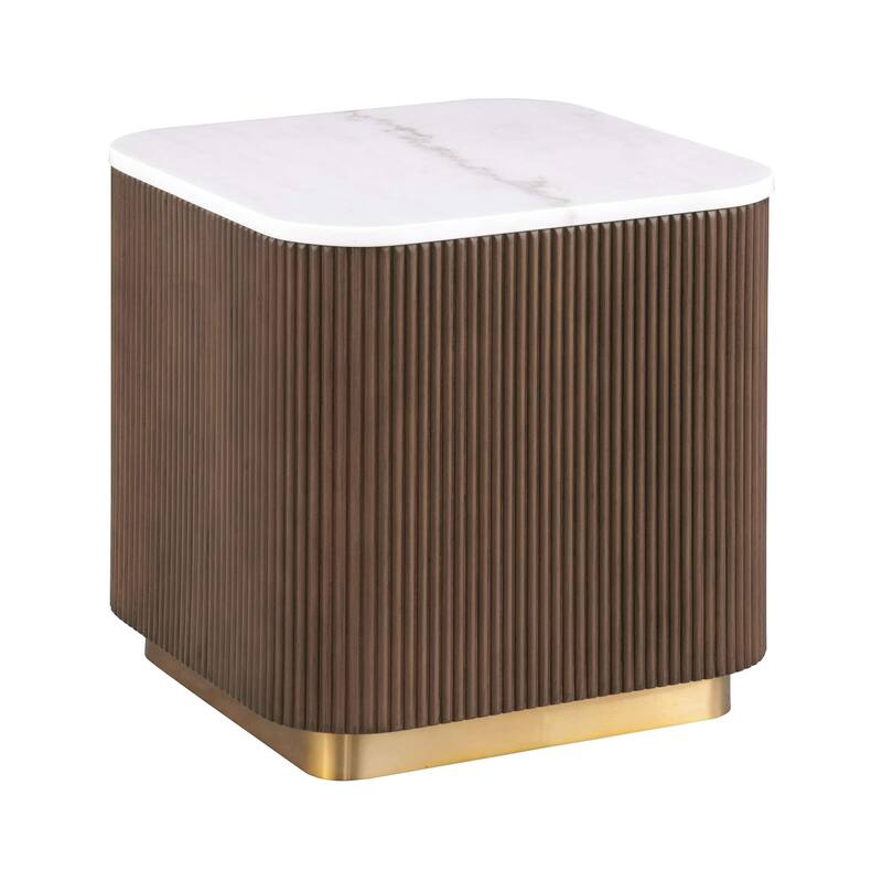 Modern Genuine Marble Top Coffee Table with Accent Gold Stainless Steel Base