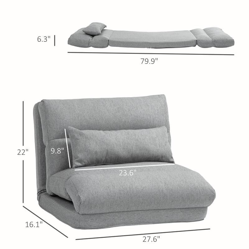 Folding Floor Chair, Convertible Lazy Sofa Bed, Floor Couch with 6-Position Adjustable Backrest and Pillow