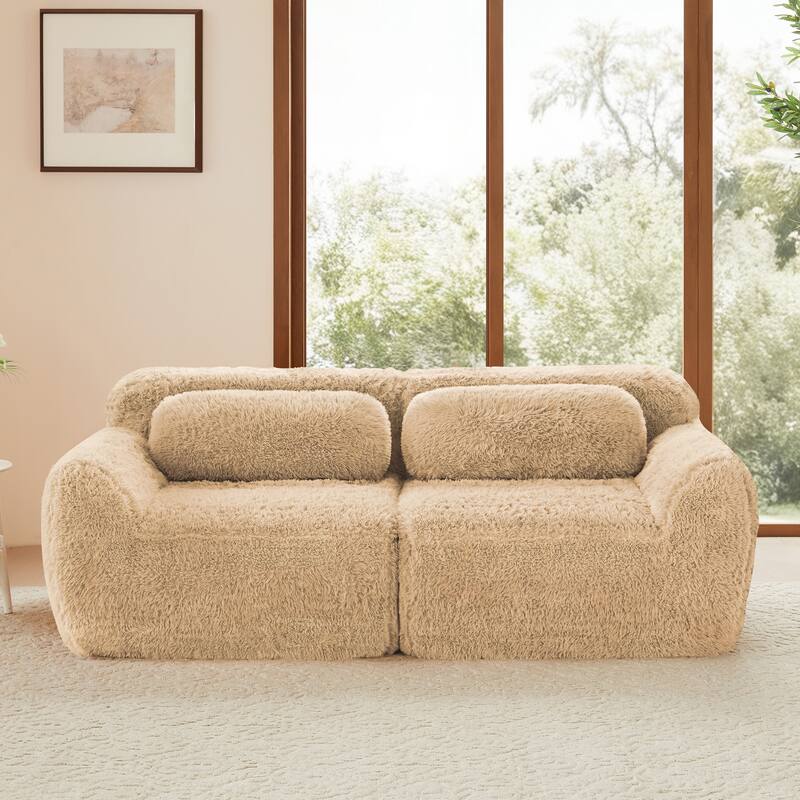 Anmytek 2-Seater Modular Sectional Sofa - No Assembly Required Cozy, Soft Fluffy Plush Fabric 32D High