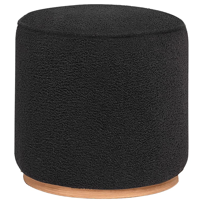 Zena Faux Sheepskin Upholstered Round Ottoman - Black