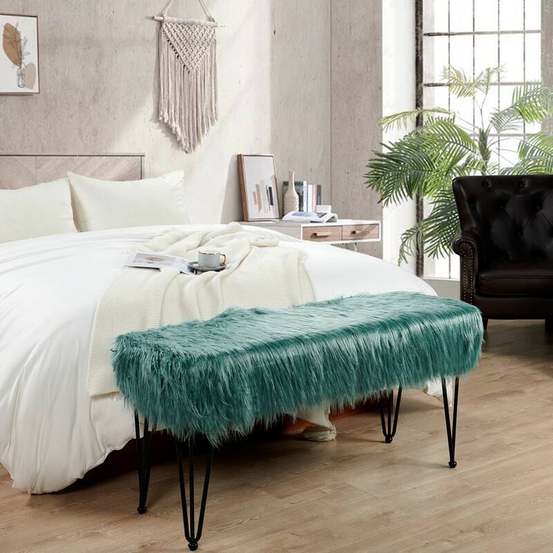 Home Soft Things Mongolian Fauxfur Ottoman 46"x16"x22" with Table Legs