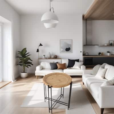 Wood Round End Table with Metal Frame