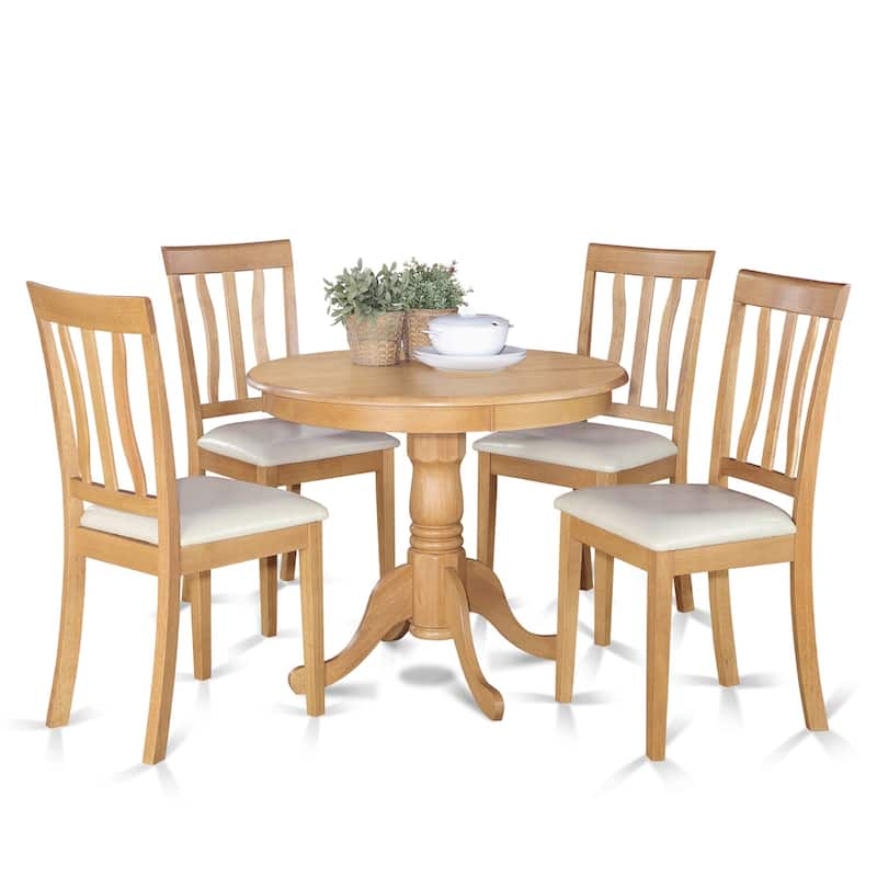 East West Furniture 5 Piece Dining Room Table Set Includes a Round Wooden Table and 4 Kitchen Dining Chairs, Oak(Seat Options)