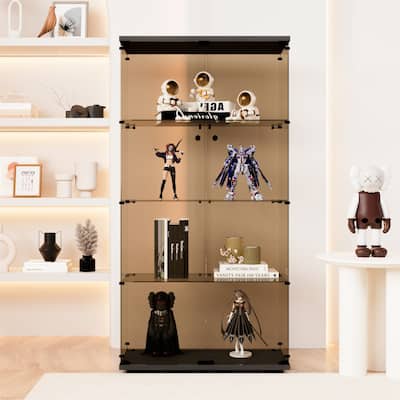 Two-door Tawny Glass Display Cabinet 4 Shelves with Door