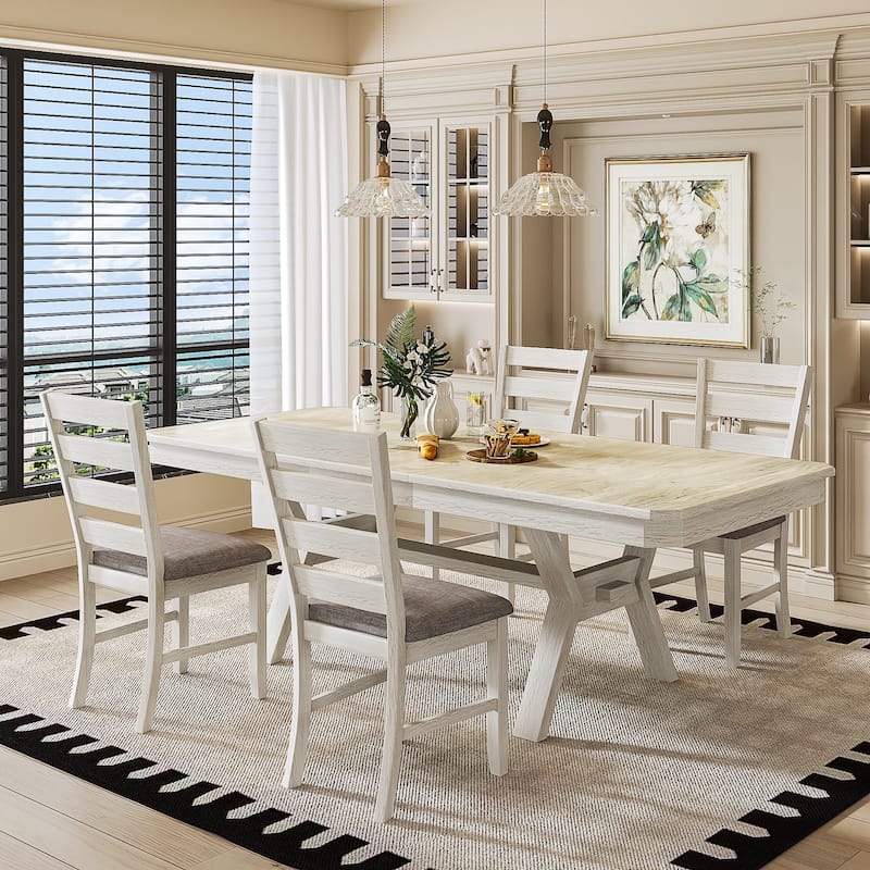 VECELO Solid Wood Dining Chairs Set of 2/4/6 with Linen Fabric Seating - Set of 4 - Grey