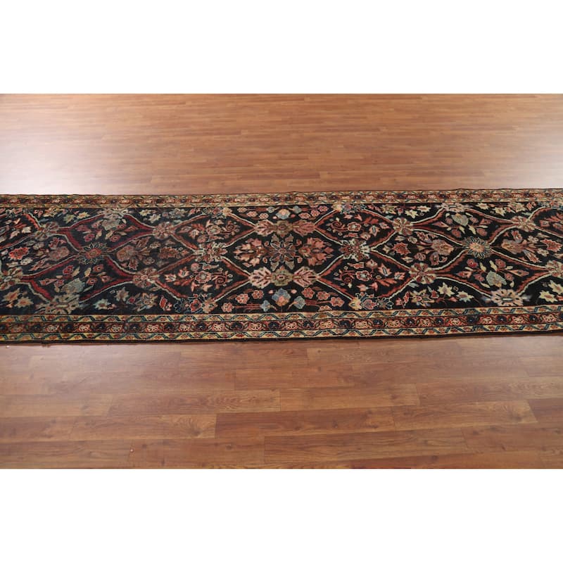 Floral Mahal Antique Persian Runner Rug Hand-Knotted Wool Carpet - 3'5" x 12'4"