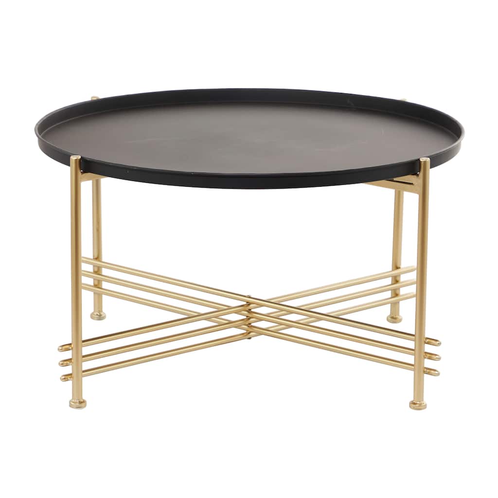 Metal Tray Top Coffee Table with Gold X-Shaped Base - Black - Roche River Decor - 33"Wx33"Lx19"H