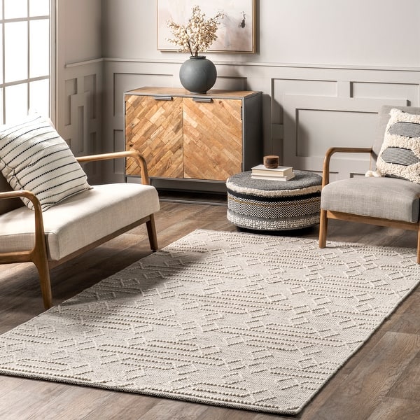 slide 2 of 9, Nuloom Lucile Moroccan Diamond Wool Area Rug 5' x 8' - Dark Grey - Rectangle