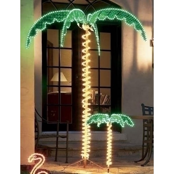 7' Tropical Lighted Holographic Rope Light Outdoor Palm Tree - Green