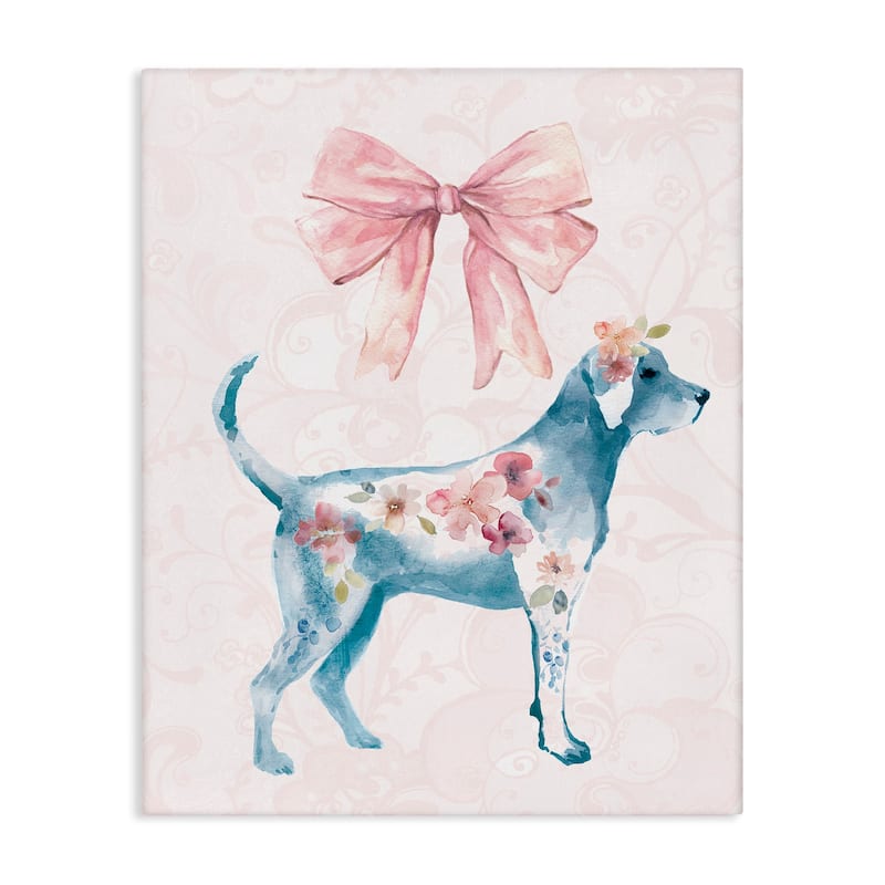 Stupell Floral Dog with Pink Ribbon Canvas Wall Art Design By Carol Robinson - 36 x 48