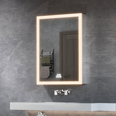 Full-frame LED-lit Medicine Cabinet with Mirrors, Defogger, Clock, Temperature