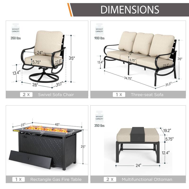 MAISON ARTS Patio Furniture Set 4/6-Piece Outdoor Conversation Set with Gas Fire Pit Table