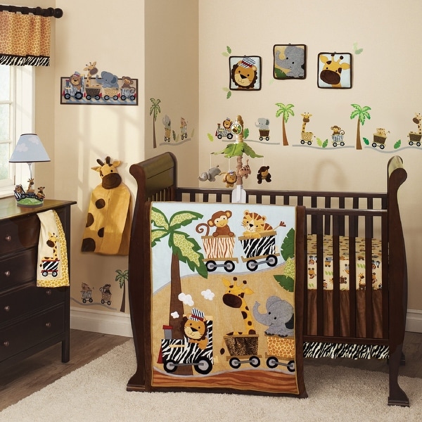 Lambs & Ivy Safari Express Brown/Beige Animal Train 9-Piece Baby Nursery Crib Bedding Set