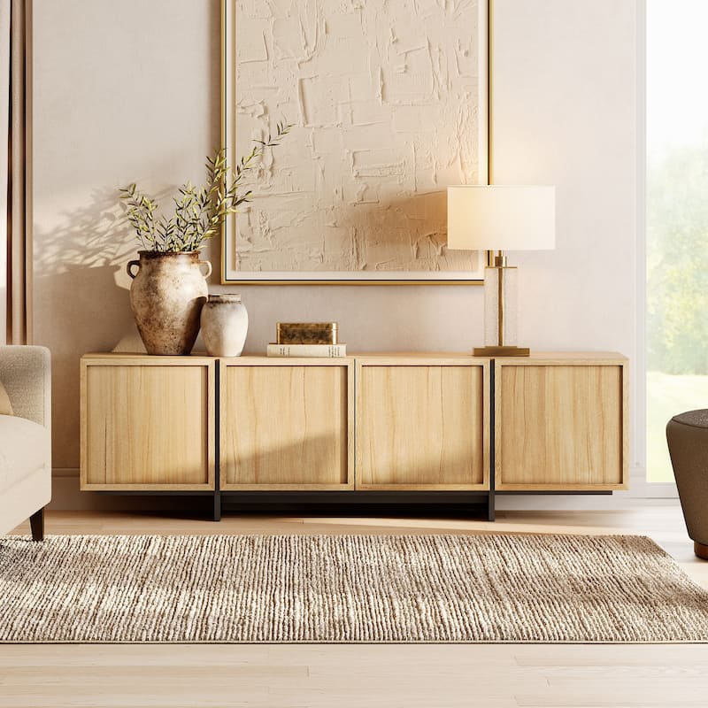 WAMPAT TV Stand with T-Shaped Legs, Modern Entertainment Center with 4 Storage Cabinets, Media Console TV Table for Living Room