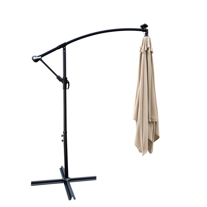 Square 2.5X2.5M Patio Umbrella Solar Powered LED Lighted Sun Shade Market Waterproof 8 Ribs Umbrella with Crank and Cross Base