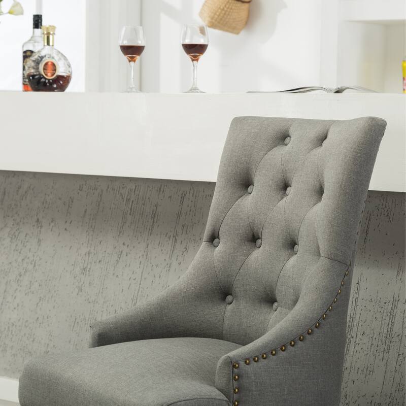 Button Tufted Solid Wood Wingback Hostess Chairs
