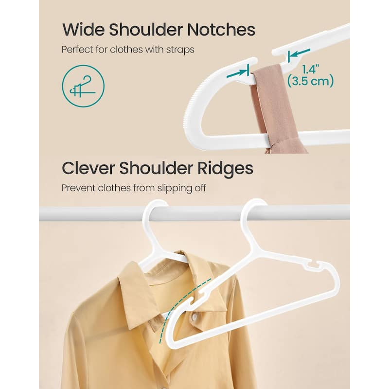50 Slim Plastic Hangers with Shoulder Notches and Non-Slip Ridges for Closet Organization and Storage - 16.4"L x 0.16”W x 8.3"H