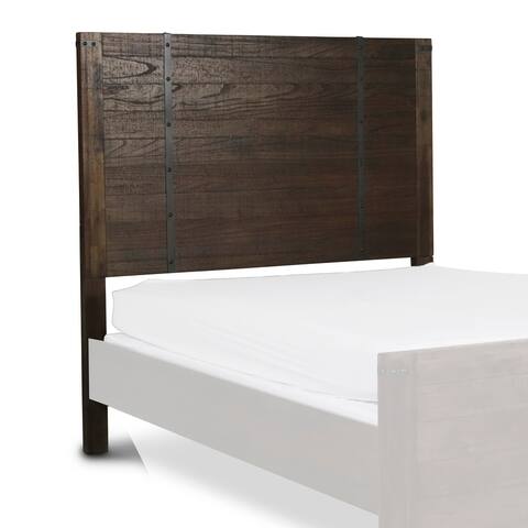 Wooden Panelled Headboard with Nail Studded Trims, Brown
