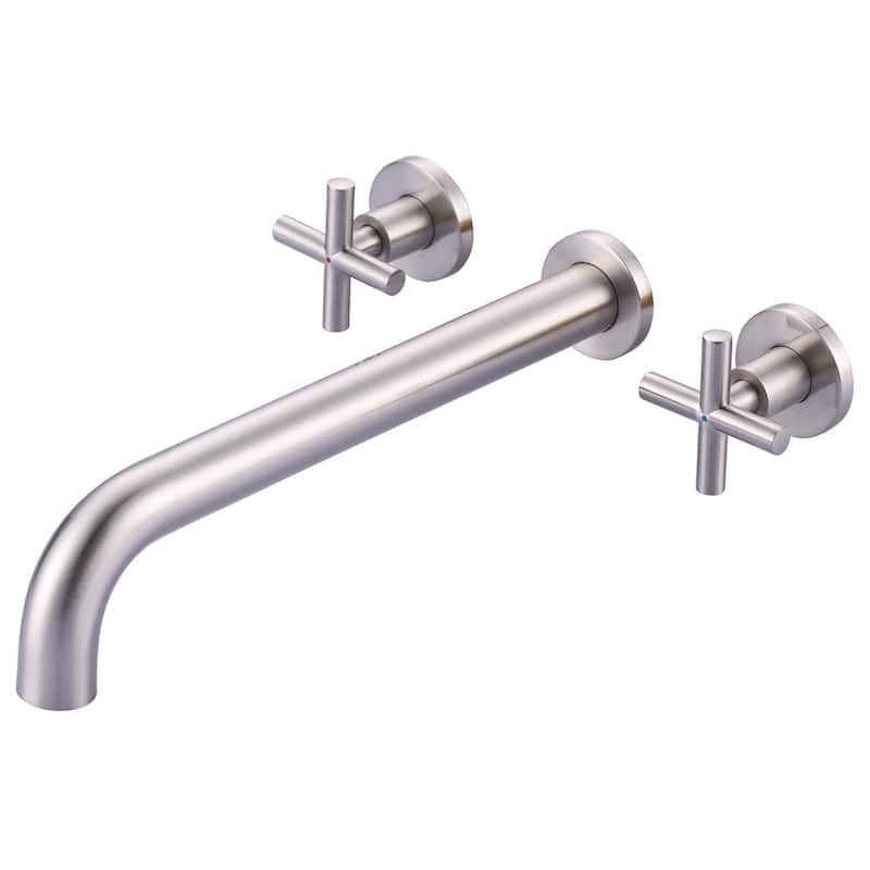 WOWOW Modern Cross-Style Dual-Handle Wall-Mounted Bathtub Faucet - Brushed Nickel