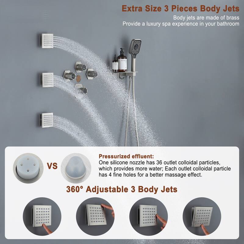 Wall Mounted 12 Inch Thermostatic 3 Functions Luxury Shower System