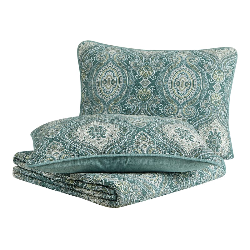 Tommy Bahama Turtle Cove Green Cotton Reversible Quilt Set